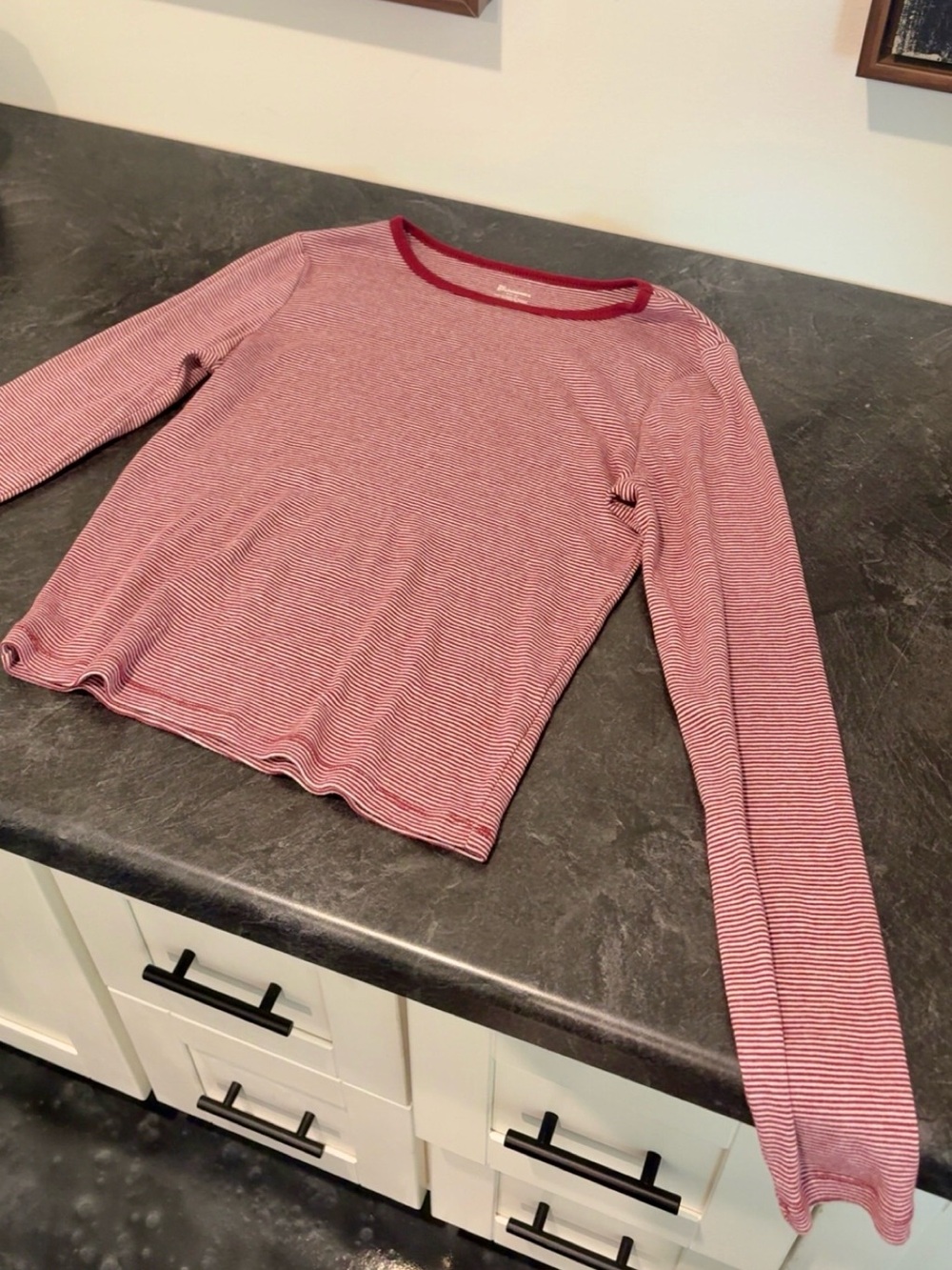 No Boundaries Burgundy and White Striped Long Sleeve Tee size small